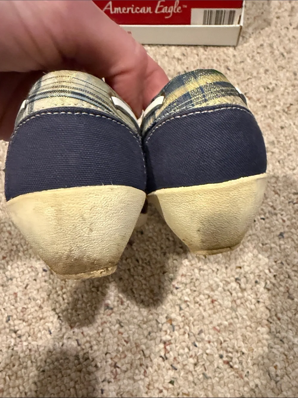 American Eagle Outfitters Navy and Plaid Kids Moccasins